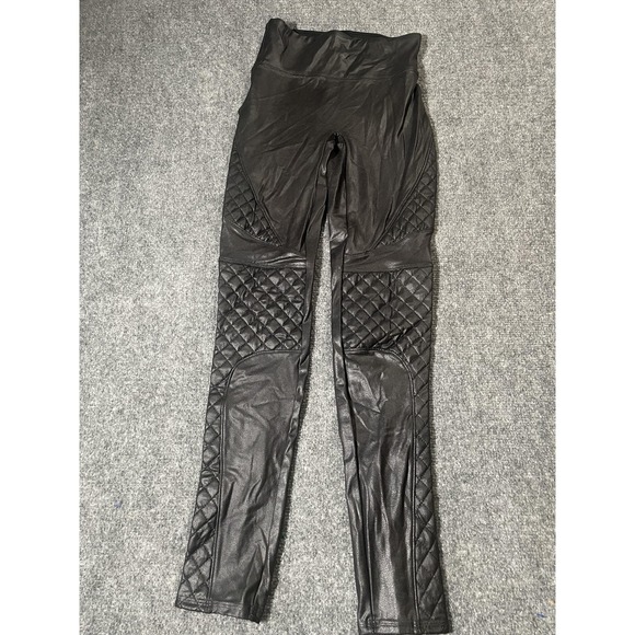 SPANX Pants - Spanx Leggings Womens XS Black Faux Leather Moto Quilted High Rise Shaping